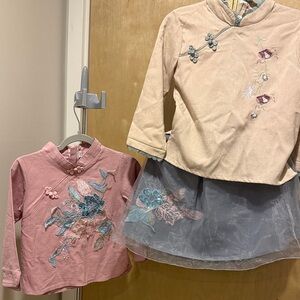 Pink and Cream Embroidered Girls' Outfits